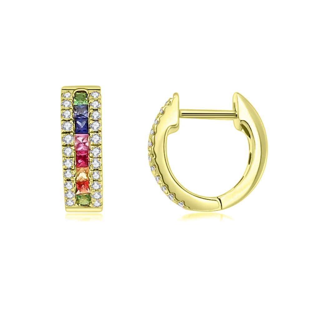 Náušnice zo žltého zlata s kameňmi DIAMANT, FANCY ZAFÍR