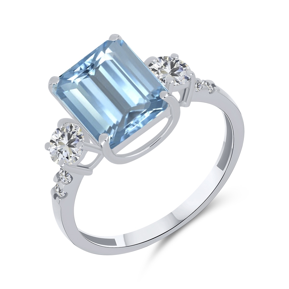 Prsteň z bieleho zlata s kameňmi TOPÁS- SKY BLUE, SYN ZIRKÓN 5A- BIELY
