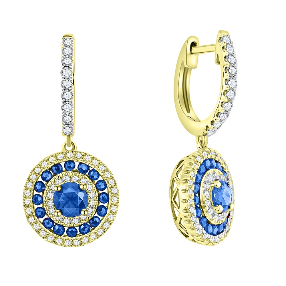 Náušnice zo žltého zlata s kameňmi DIAMANT, ZAFÍR