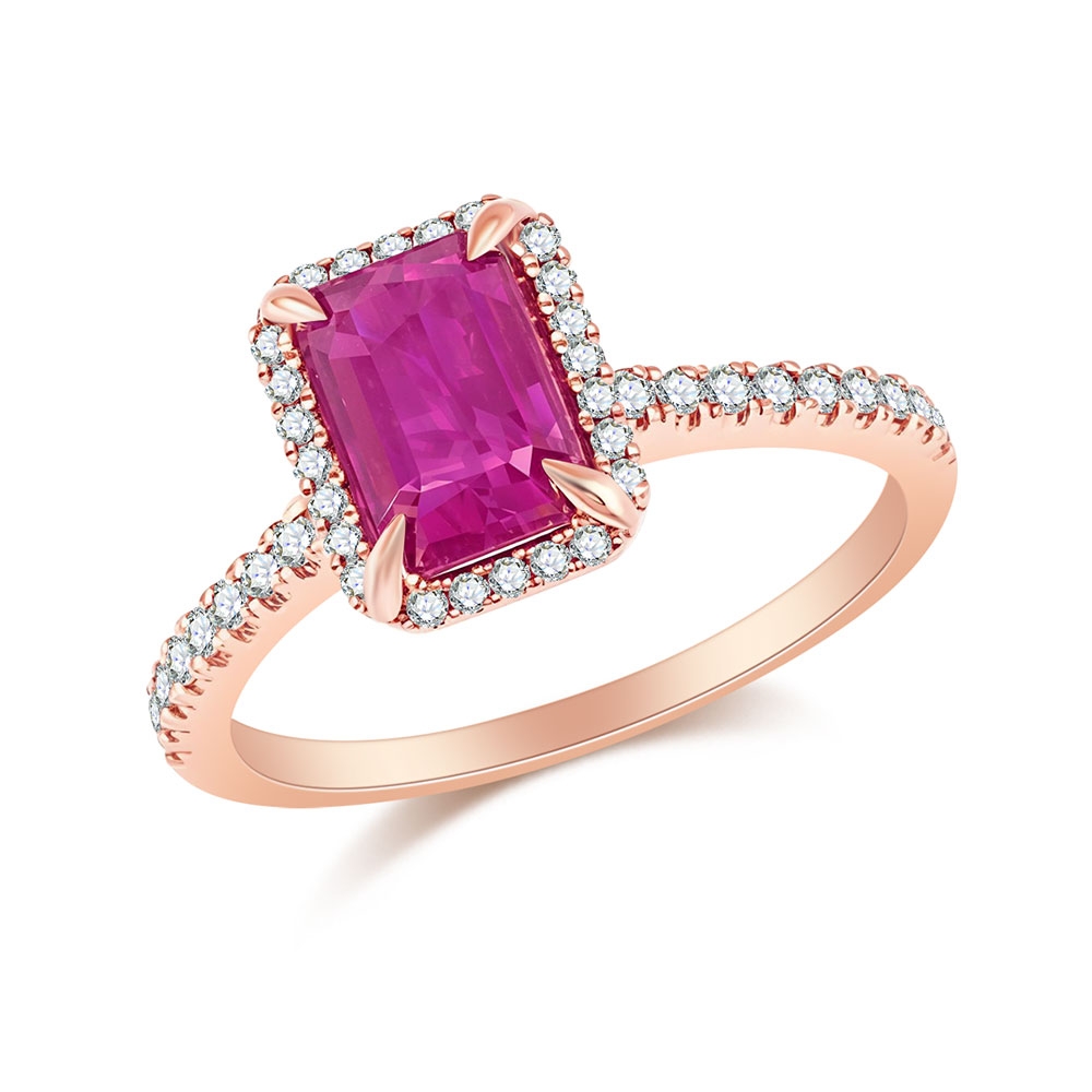 Prsteň z ružového zlata s kameňmi DIAMANT, RUBÍN
