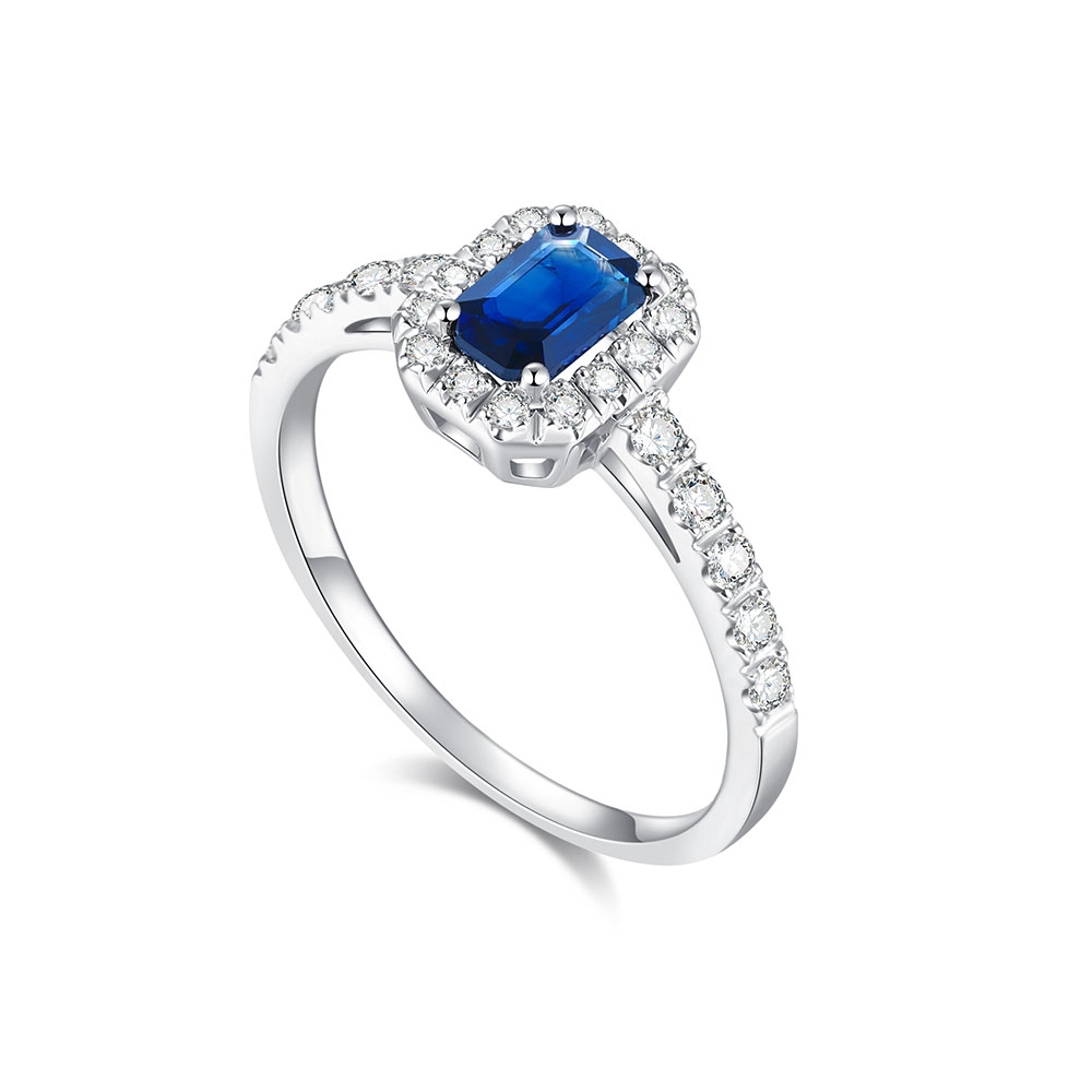 Prsteň z bieleho zlata s kameňmi Diamant, Zafír