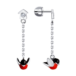Náušnice zo striebra s kameňmi FIANIT, ENAMEL- ČIERNY a ENAMEL- ČERVENÝ