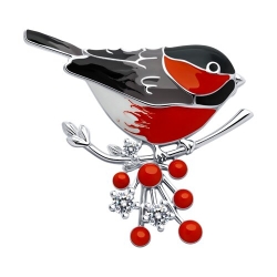 Brošňa zo striebra s kameňmi FIANIT, ENAMEL- ČERVENÝ a ENAMEL- ČIERNY