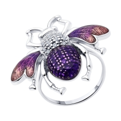 Prsteň zo striebra s kameňmi FIANIT, ENAMEL- FIALOVÝ