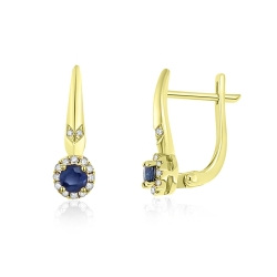 Náušnice zo žltého zlata s kameňmi DIAMANT, ZAFÍR