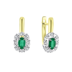 Náušnice z bieleho a žltého zlata s kameňmi DIAMANT, Smaragd