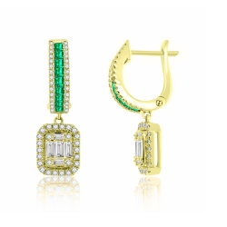 Náušnice zo žltého zlata s kameňmi DIAMANT, Smaragd
