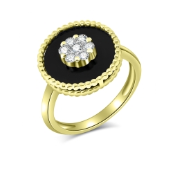 Prsteň zo žltého zlata s kameňmi DIAMANT, ÓNYX- ČIERNY