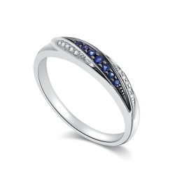 Prsteň z bieleho zlata s kameňmi DIAMANT, ZAFÍR