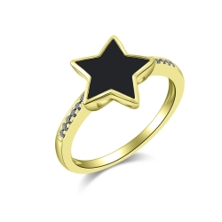 Prsteň zo žltého zlata s kameňmi ČIERNY DIAMANT, ENAMEL- ČIERNY