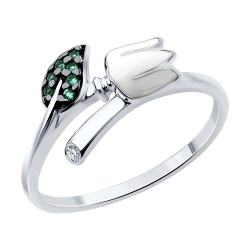 Prsteň zo striebra s kameňmi FIANIT, ENAMEL- BIELY