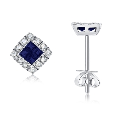 Náušnice z bieleho zlata s kameňmi DIAMANT, ZAFÍR
