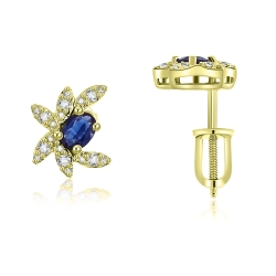 Náušnice zo žltého zlata s kameňmi DIAMANT, ZAFÍR