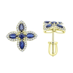 Náušnice zo žltého zlata s kameňmi DIAMANT, ZAFÍR