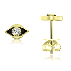 Náušnice zo žltého zlata s kameňmi DIAMANT, ENAMEL- ČIERNY