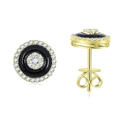 Náušnice zo žltého zlata s kameňmi DIAMANT, ÓNYX- ČIERNY