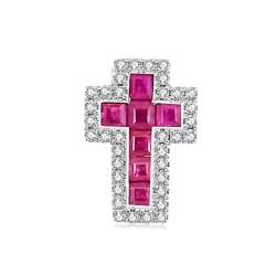 Prívesok z bieleho zlata s kameňmi DIAMANT, RUBÍN