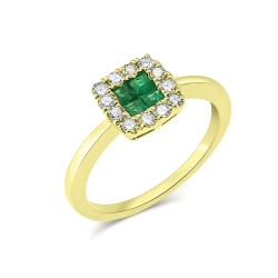 Prsteň zo žltého zlata s kameňmi DIAMANT, Smaragd