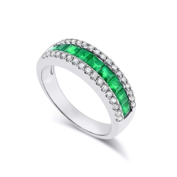 Prsteň z bieleho zlata s kameňmi DIAMANT, Smaragd