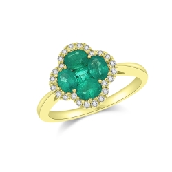 Prsteň zo žltého zlata s kameňmi DIAMANT, Smaragd