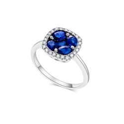 Prsteň z bieleho zlata s kameňmi DIAMANT, ZAFÍR