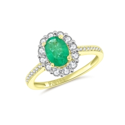 Prsteň zo žltého zlata s kameňmi DIAMANT, Smaragd