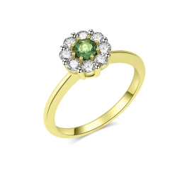 Prsteň zo žltého zlata s kameňmi DIAMANT, Smaragd