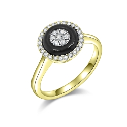 Prsteň zo žltého zlata s kameňmi DIAMANT, ÓNYX- ČIERNY