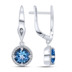 Náušnice zo striebra s kameňmi Topás SWISS BLUE, SYN ZIRKÓN 5A- BIELY