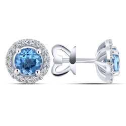 Náušnice zo striebra s kameňmi Topás SWISS BLUE, SYN ZIRKÓN 5A- BIELY