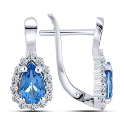 Náušnice zo striebra s kameňmi Topás SWISS BLUE, SYN ZIRKÓN 5A- BIELY