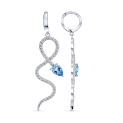 Náušnice zo striebra s kameňmi Topás SWISS BLUE, SYN ZIRKÓN 5A- BIELY