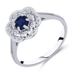 Prsteň z bieleho zlata s kameňmi ZAFÍR, DIAMANT