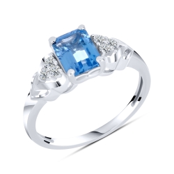 Prsteň zo striebra s kameňmi Topás SWISS BLUE, SYN ZIRKÓN 5A- BIELY