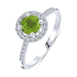 Prsteň zo striebra s kameňmi PERIDOT, SYN ZIRKÓN 5A- BIELY