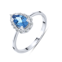Prsteň zo striebra s kameňmi Topás SWISS BLUE, SYN ZIRKÓN 5A- BIELY