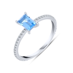 Prsteň zo striebra s kameňmi Topás SWISS BLUE, SYN ZIRKÓN 5A- BIELY