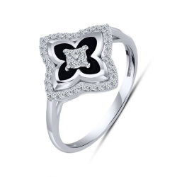 Prsteň zo striebra s kameňmi SYN ZIRKÓN 5A- BIELY, ENAMEL- ČIERNY