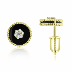 Náušnice zo žltého zlata s kameňmi DIAMANT, ÓNYX- ČIERNY