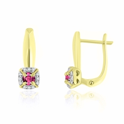 Náušnice zo žltého zlata s kameňmi DIAMANT, RUBÍN
