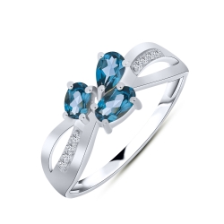 Prsteň z bieleho zlata s kameňmi TOPÁS- LONDON BLUE, SYN ZIRKÓN 5A- BIELY