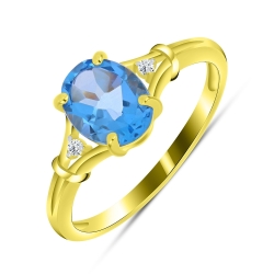 Prsteň zo žltého zlata s kameňmi SYN ZIRKÓN 5A- BIELY, Topás SWISS BLUE