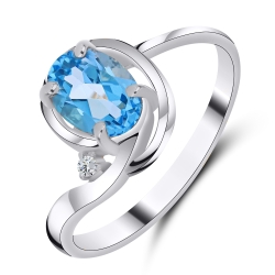 Prsteň z bieleho zlata s kameňmi SYN ZIRKÓN 5A- BIELY, Topás SWISS BLUE