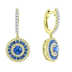 Náušnice zo žltého zlata s kameňmi DIAMANT, ZAFÍR